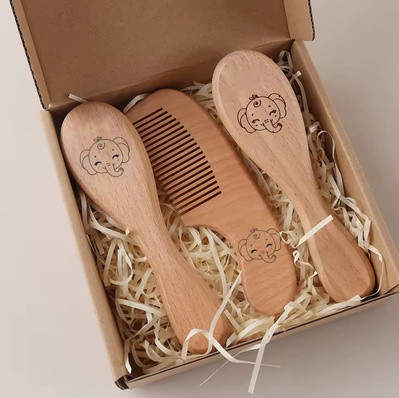 Set de cepillos y peine para bebé de madera natural – cuidado suave del cuero cabelludo