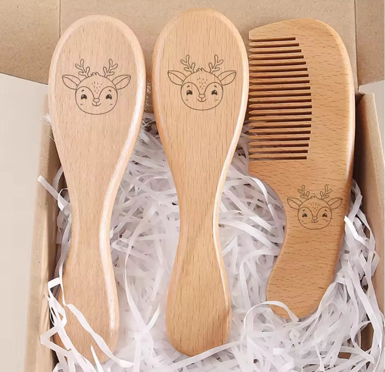 Set de cepillos y peine para bebé de madera natural – cuidado suave del cuero cabelludo