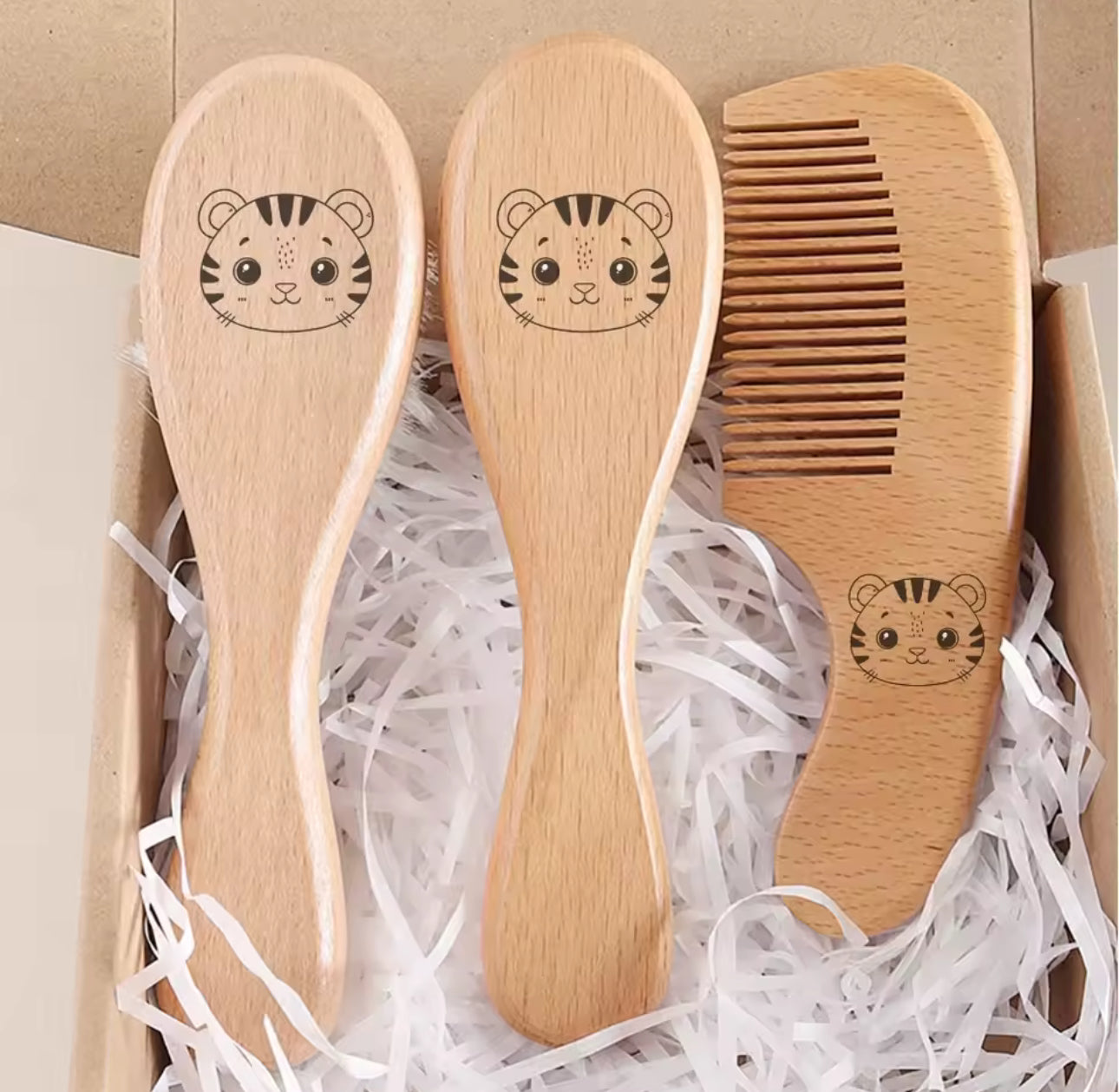 Set de cepillos y peine para bebé de madera natural – cuidado suave del cuero cabelludo