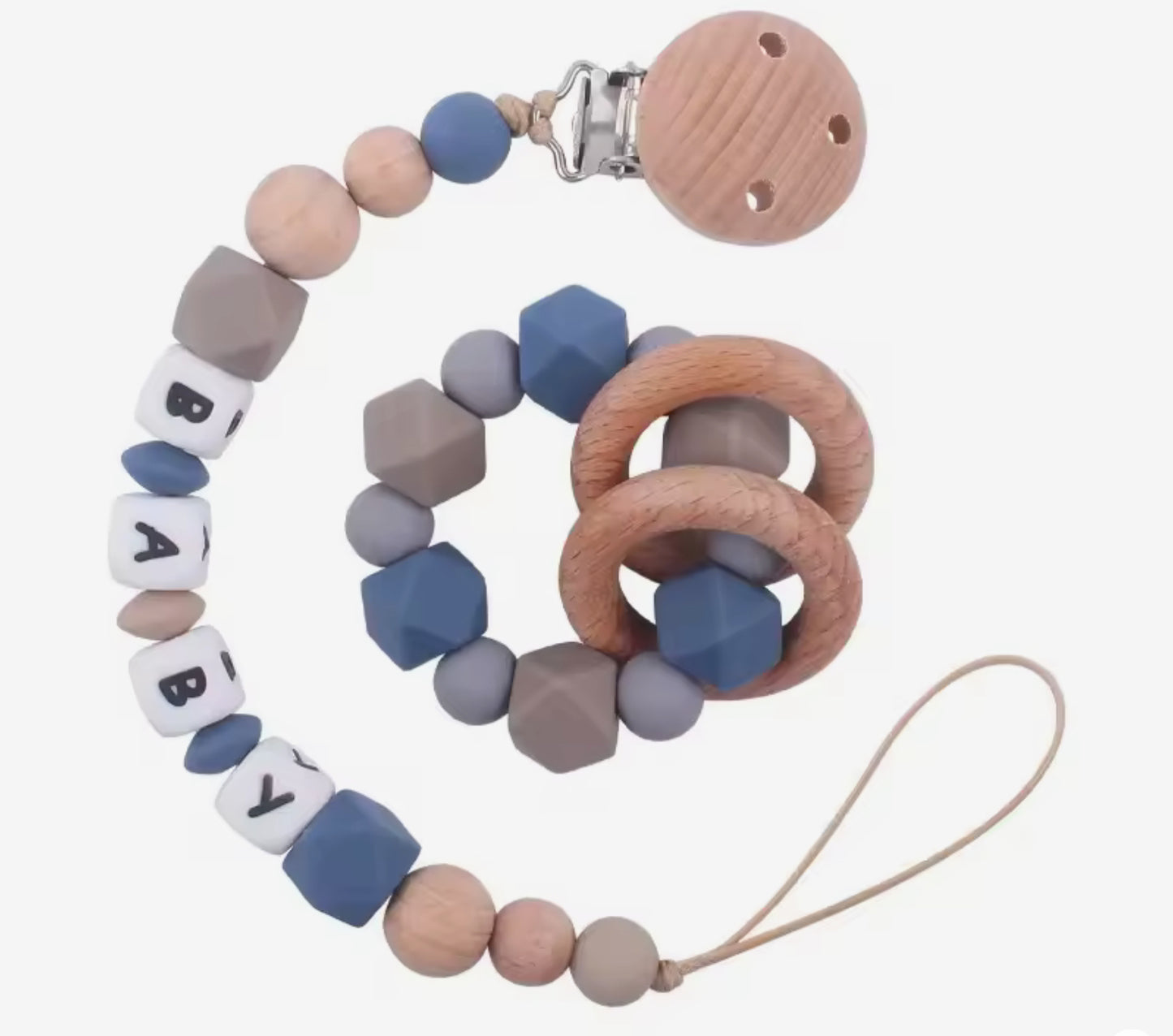 Ensemble dentition attache tétine et hochet personnalisée