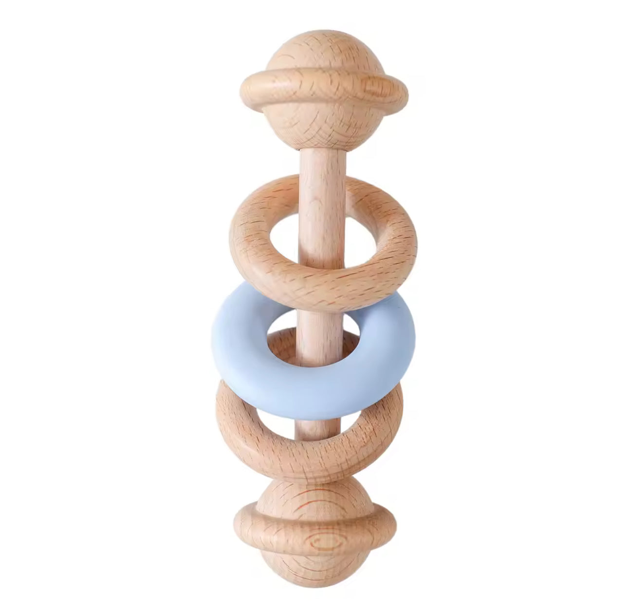 Sonajero de bebé de madera natural y silicona – Juguete de desarrollo sensorial