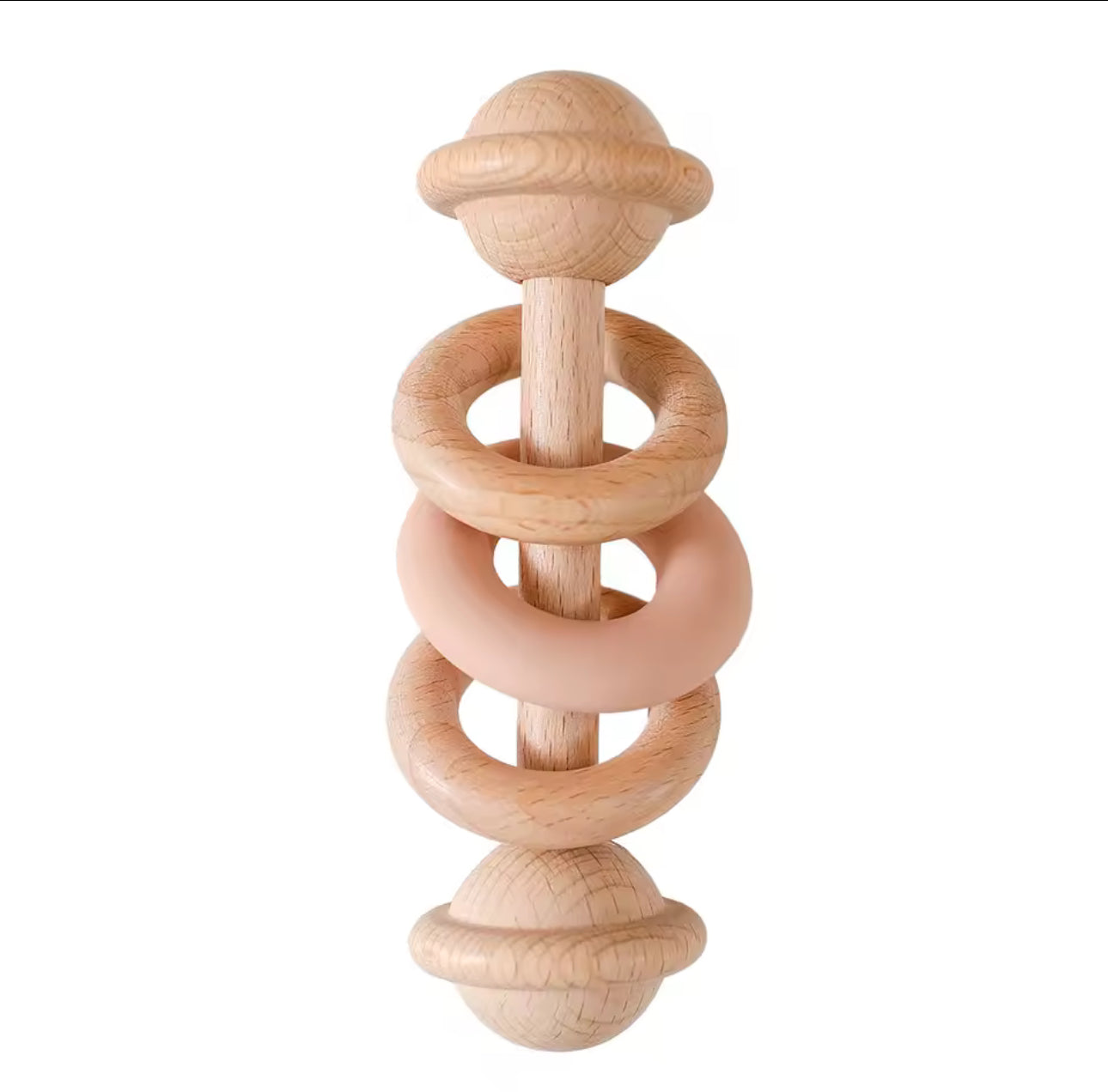 Sonajero de bebé de madera natural y silicona – Juguete de desarrollo sensorial