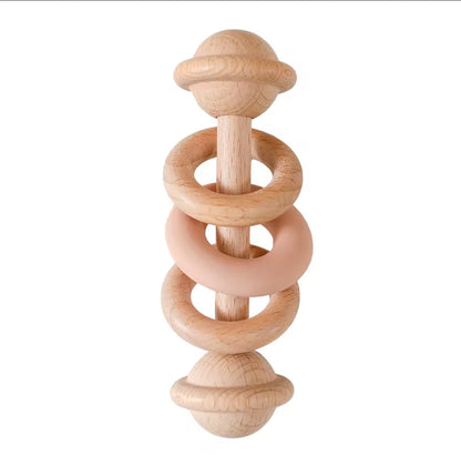Sonajero de bebé de madera natural y silicona – Juguete de desarrollo sensorial