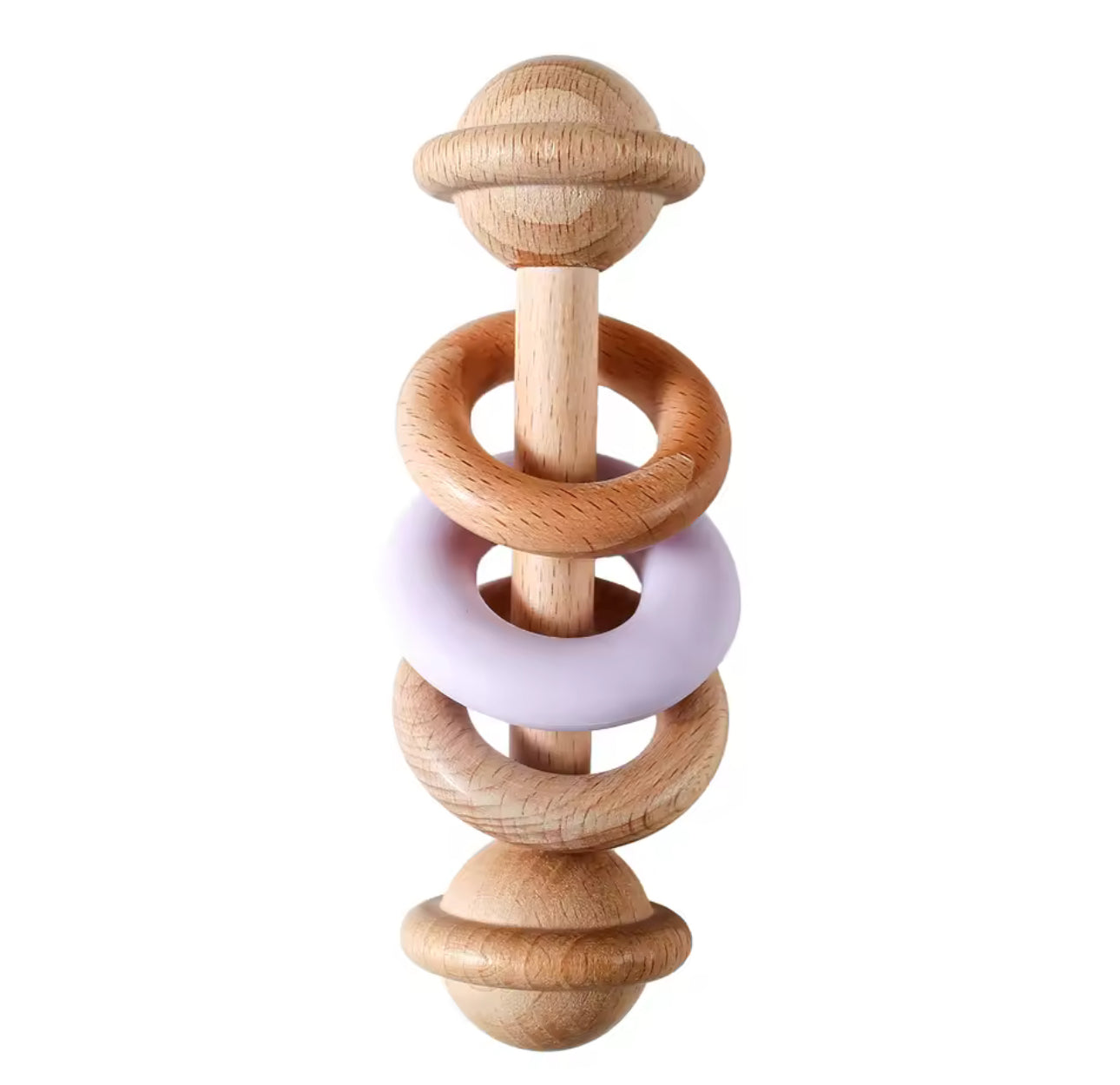 Sonajero de bebé de madera natural y silicona – Juguete de desarrollo sensorial