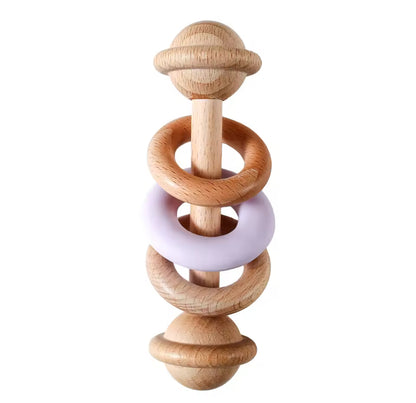 Sonajero de bebé de madera natural y silicona – Juguete de desarrollo sensorial