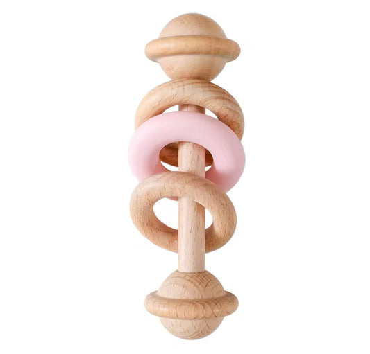 Hochet bébé en bois naturel et silicone – Jouet d’éveil sensoriel