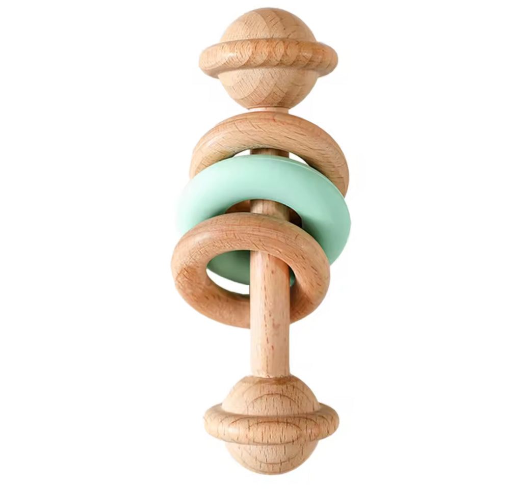 Sonajero de bebé de madera natural y silicona – Juguete de desarrollo sensorial