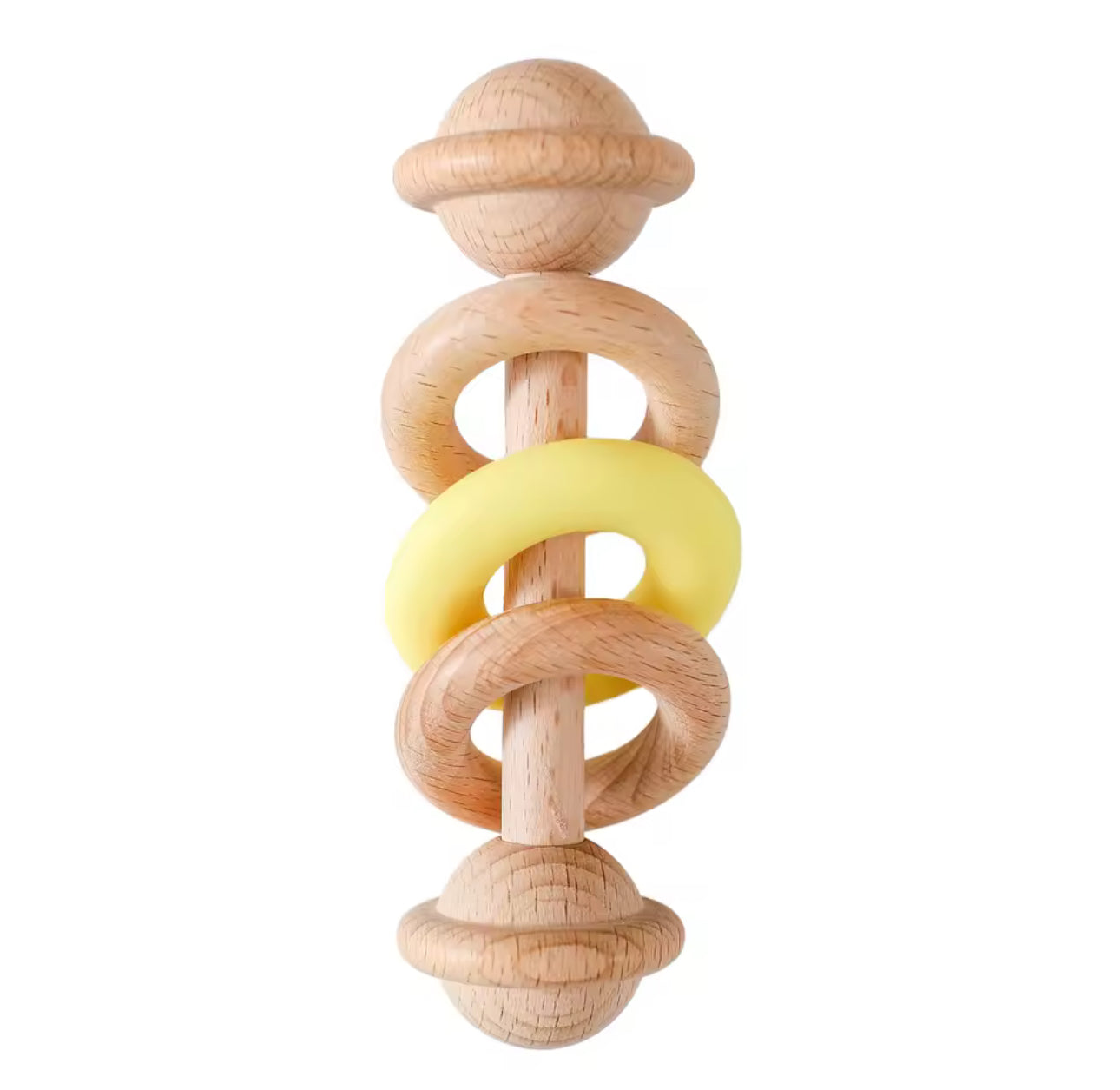 Sonajero de bebé de madera natural y silicona – Juguete de desarrollo sensorial