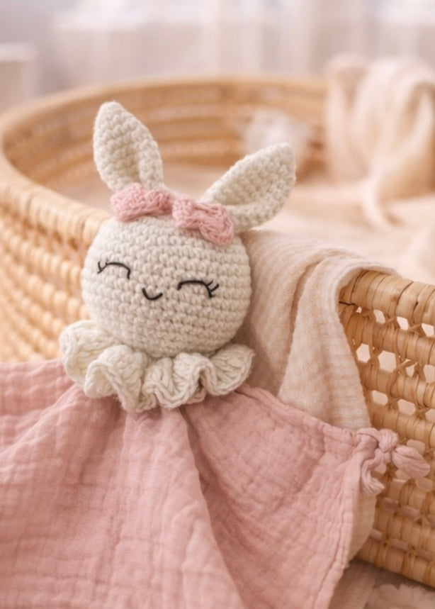 Doudou Lapin Crochet avec Mousseline – Tendre Compagnon