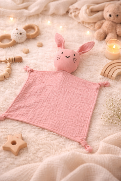 Doudou Conejo Rosa de Gasa de Algodón – Suavidad y Confort desde el Nacimiento
