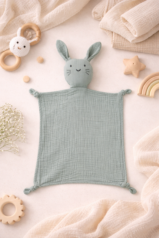Doudou Lapin en Gaze de Coton – Douceur Naturelle dès la Naissance