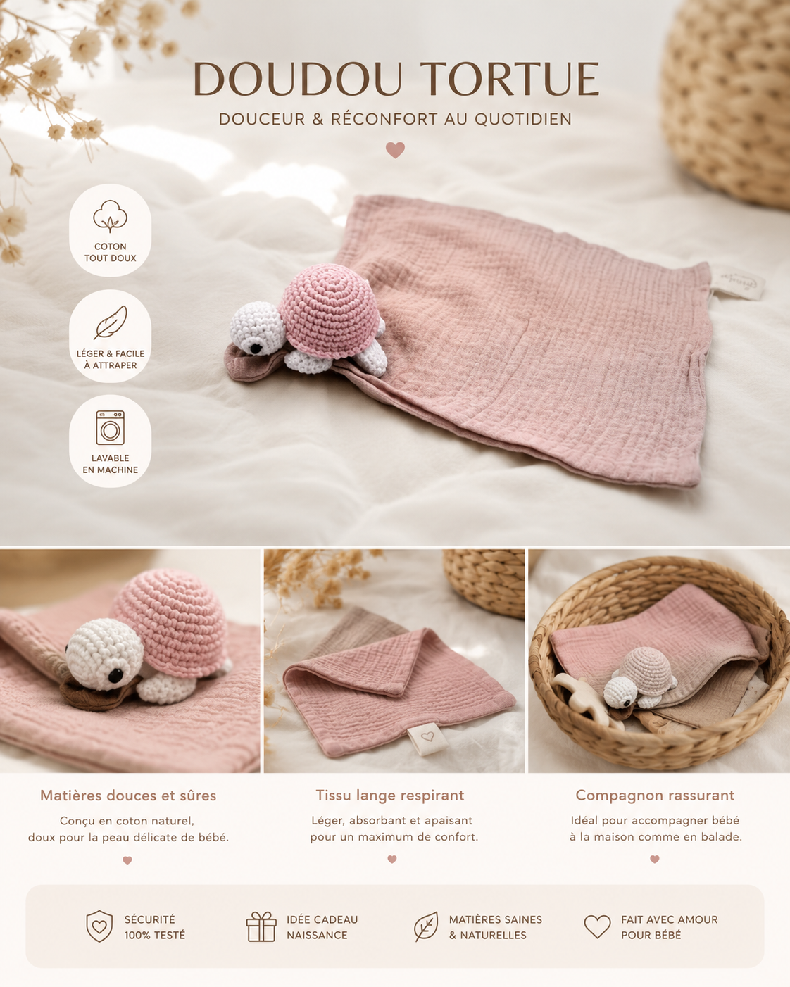 Doudou Tortue – Le premier compagnon qui rassure bébé