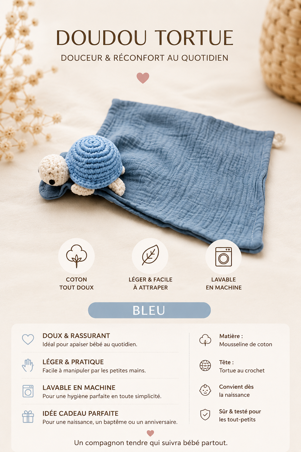 Doudou Tortue – Le premier compagnon qui rassure bébé