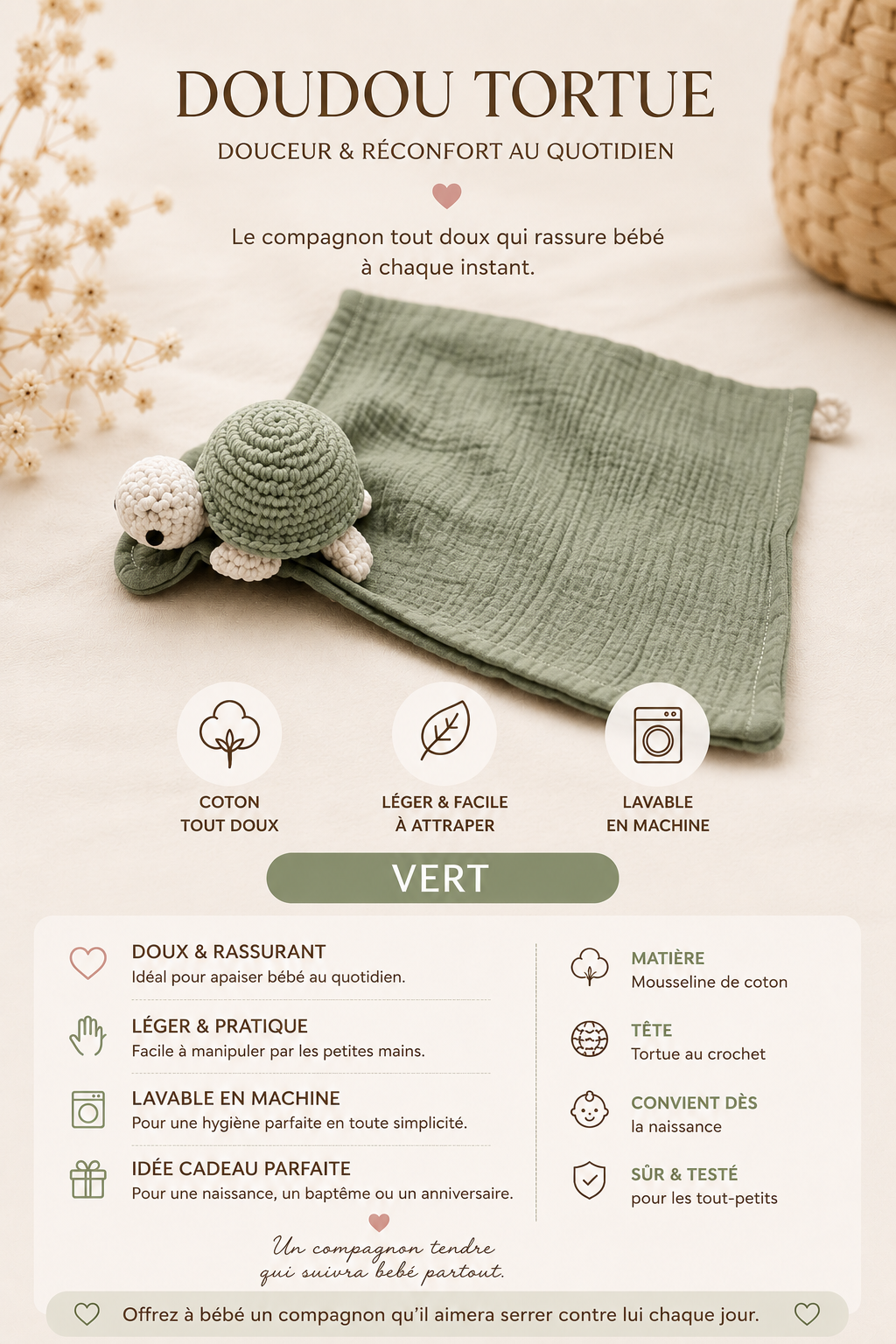 Doudou Tortue – Le premier compagnon qui rassure bébé