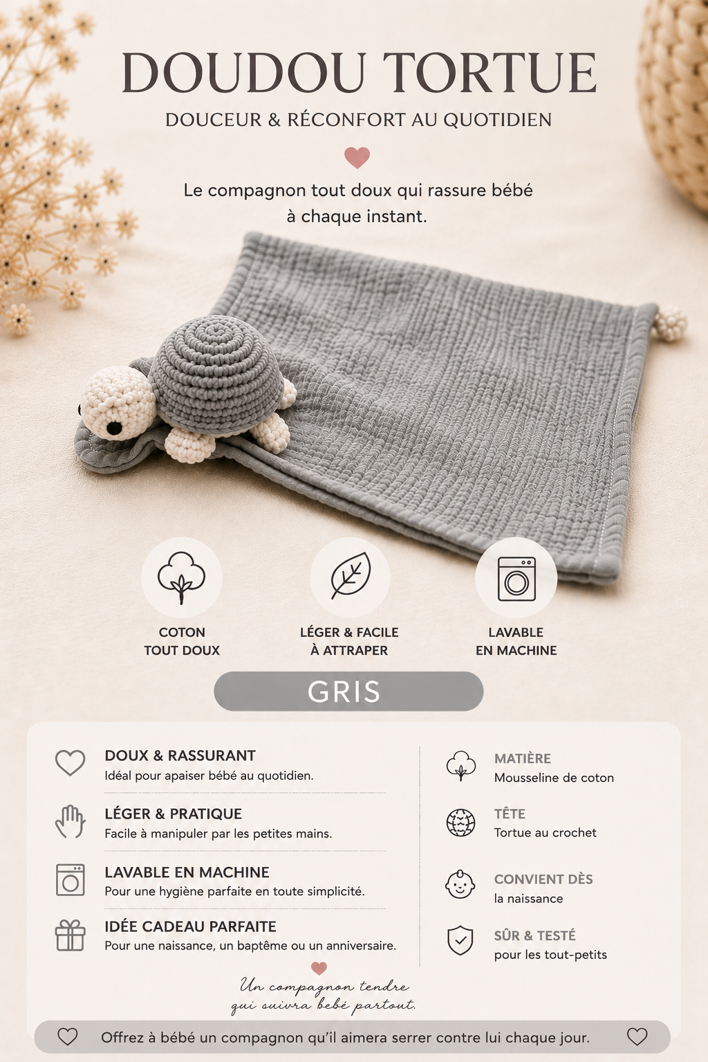 Doudou Tortue – Le premier compagnon qui rassure bébé